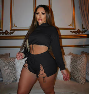 プラスサイズ2ピース女性用ショートセット服女性用スウェットスーツセットトラックスーツパーカーブランク女性用アクティブウェアセット2022 - Product Image 4