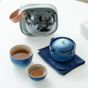Service à thé de voyage Blue Lotus Pond théière en céramique grossière Portable avec <span class=keywords><strong>2</strong></span> tasses sac de rangement de voiture boîte-cadeau - Product Image 1