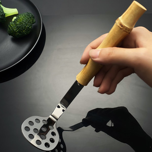 Ensemble de louches à soupe en acier inoxydable avec manche en bambou pour service buffet, ustensiles de cuisine de restaurant, passoire et cuillère de service - Product Image 2