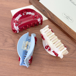 High Quality Red Blue White Cherry <b>Bow</b> Hair Accessories Red Cherry Eco-Friendly Women's Acetate Hair Claw <b>Clip</b> - Product Image 2
