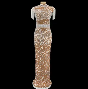 NOVANCE Y2240-B new arrivals 2022 women clothing Pearl applique Rhinestone tassel pearl beading dress ladies gown wear elegant