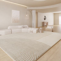 Tapis de luxe moderne en polyester à poils coupés, antidérapant, à poils courts et rembourré, couleur crème, pour salon et chambre à coucher