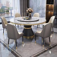 Table à manger en pierre frittée pour salon moderne, meuble de luxe, Table à manger en marbre en verre rond