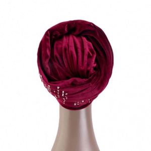 Turban tube en velours extra long à motif africain, foulard décontracté tendance pour femmes adultes, accessoires en strass - Product Image 3