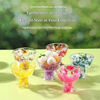 Dubbelwandige glazen ijsbeker met gedroogde bloemen, van borosilicaatglas, voor yoghurt, fruit, desserts, geschikt voor thuis en café.