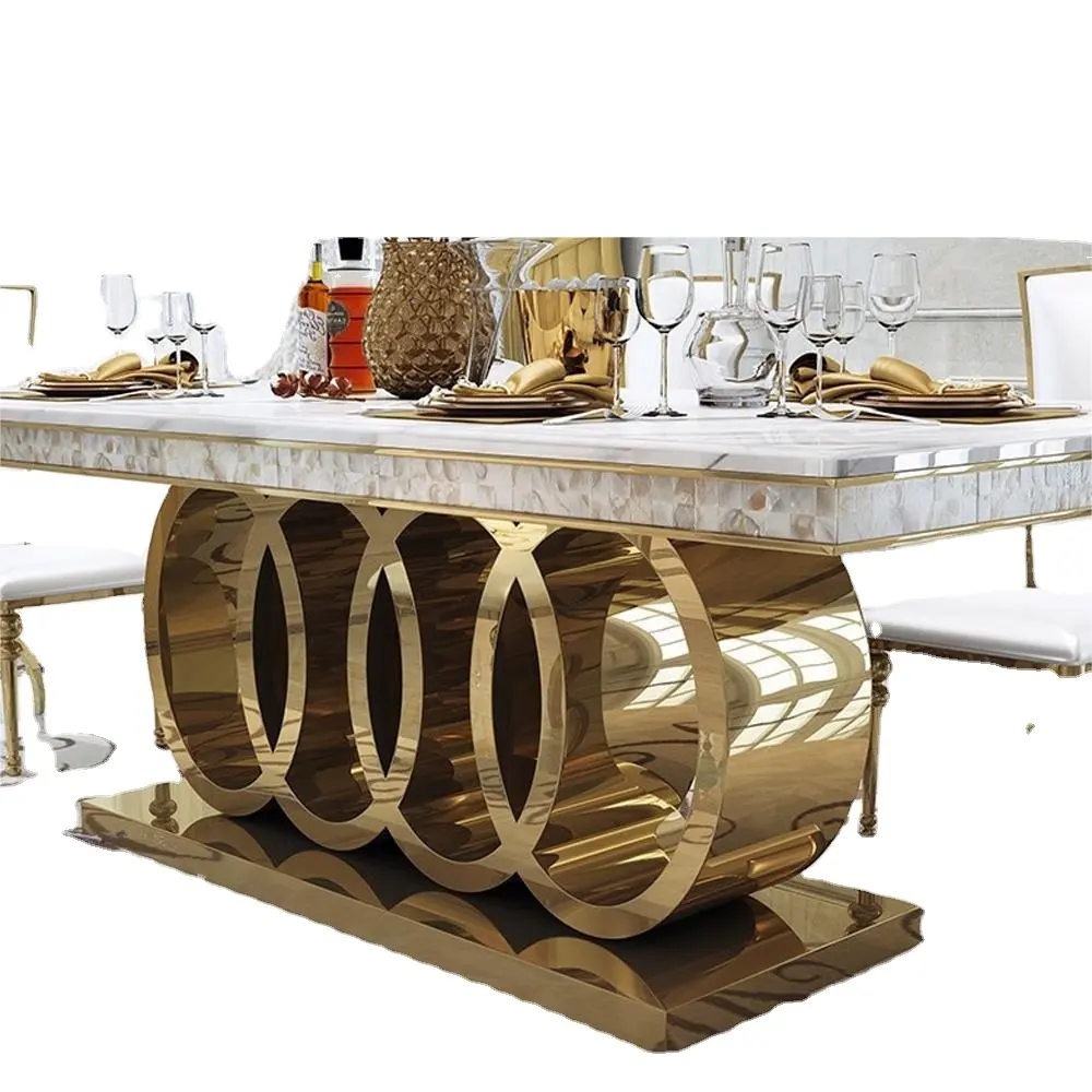 Atacado luxo mobiliário sala de jantar mesa de jantar inoxidável mármore mesas de jantar apto para 6 lugares 8 cadeiras para estilo Audi