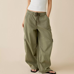 Pantaloni <span class=keywords><strong>Cargo</strong></span> da <span class=keywords><strong>Donna</strong></span> Vintage Casual, Vestibilità Rilassata, Gamba Larga, Vita con Coulisse, Stile Streetwear - Product Image 1