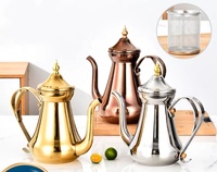 Cafetière arabe Dallah, corps en métal plaqué or, Dallah arabe à long bec, bouilloire
