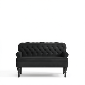 Black Velvet Upholstered <b>Bench</b> With Decorative Inlays Traditional Bedroom Furniture Solid Rubber <b>Wood</b> Construction - Product Image 1