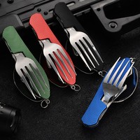 Vaisselle d'extérieur multifonctionnelle à structure détachable 4 en 1, couteau pliant de poche, fourchette et cuillère, vente en gros