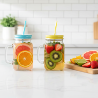 Drinkbeker 120ml 250ml 360ml 480ml 650ml 730ml Glazen Mason Jar met Handvat en Metalen Deksel en Rietje voor Fruitsap