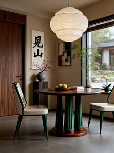 <span class=keywords><strong>Table</strong></span> à manger haut <span class=keywords><strong>de</strong></span> gamme <span class=keywords><strong>de</strong></span> style chinois, ronde, <span class=keywords><strong>en</strong></span> bois massif <span class=keywords><strong>de</strong></span> frêne, avec système <span class=keywords><strong>de</strong></span> tenons et mortaises, esthétique rétro <span class=keywords><strong>de</strong></span> la dynastie Song, avec chaises - Product Image 1