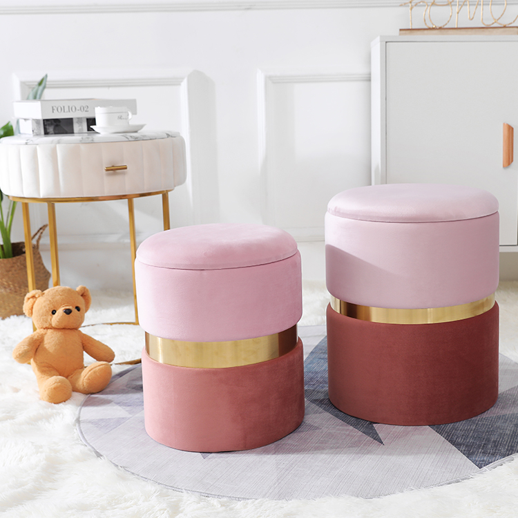 Modern Space Saving Metal Tin Cans With Fabric Storage Round Ottoman