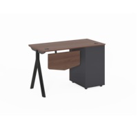 Bureau d'ordinateur moderne en bois pour employés avec pieds en métal en forme de A et tiroir à serrure à combinaison