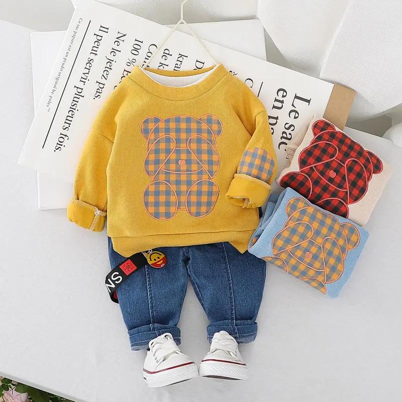 A669 Spring Autumn Style Boys Girls Long Sleeve Sweater T-shirt Jeans Two Piece Suit Baby Wholesale