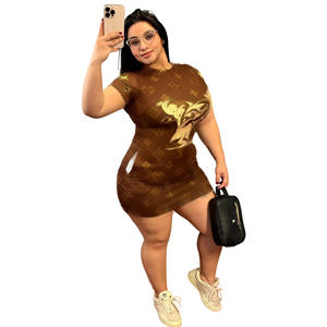 Abito Aderente Elegante Stampato da Donna, Taglie dalla S alla 4XL, Design Personalizzato Vintage Europeo, Estivo Casual Naturale Antistatico - Product Image 4