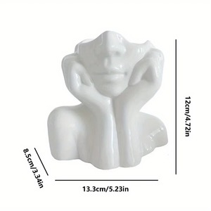 Modern <b>Ceramic</b> Face <b>Vase</b> Sculpture Decor Matte Finish White Black Gold Tabletop Flower Holder 8-16 Inches - Product Image 3