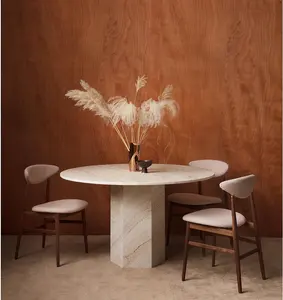 Tavolo da pranzo personalizzato in marmo travertino di lusso fatto a mano design italiano beige pietra naturale tavolo di alta qualità all'ingrosso