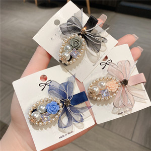 Korean Little Girls Flower Hair <strong>Bow</strong> Children's <strong>Small</strong> Lace Pearl Hair <strong>Clip</strong> Hair Accessories - Product Image 2