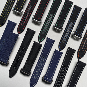 Bracelet de montre en nylon et <span class=keywords><strong>cuir</strong></span> respirant, réglable, étanche, avec fermoir déployant, remplacement 20mm 22mm - Product Image 1
