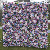 Orchidée rose artificielle A37 avec fleur pourpre clair profond et feuille d'eucalyptus vert enroulable mur de fleurs en tissu pour toile de fond de mariage