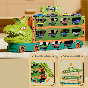 Auto Trasportatrice di Dinosauri con 8 Binari di Parcheggio Scorrevoli, <span class=keywords><strong>Camion</strong></span> <span class=keywords><strong>Giocattolo</strong></span> in Metallo con Auto a Frizione e Pista Pieghevole - Product Image 5