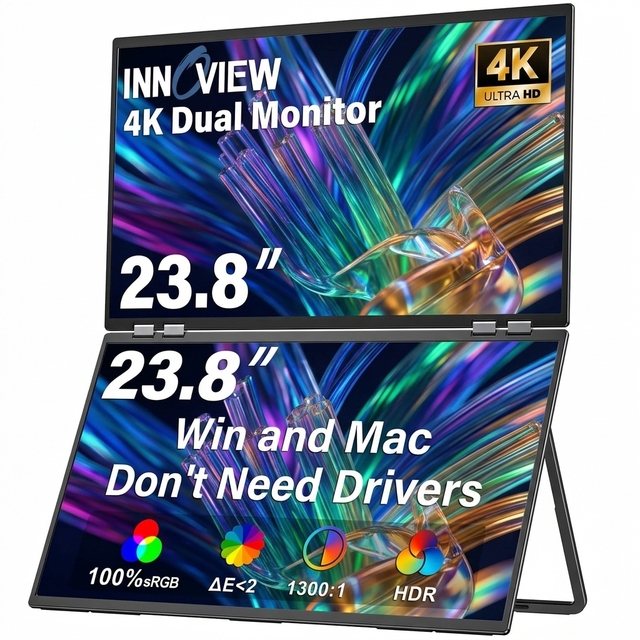 23.8 Inch Dual Monitor 4K 2160P 60Hz Foldable Portable Display High Definition Eye Care Blue Light Filter Office