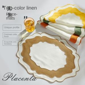 Manteles individuales de lino bordados al por mayor, con bloques de color, lavables, resistentes al desgaste, aislantes para el hogar, para fiestas y bodas - Product Image 2