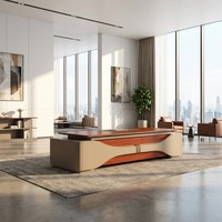 Bureau de direction de luxe 2,8 m avec hub d'alimentation intégré, finition cristal, bois de placage naturel, MDF E1, mobilier de direction