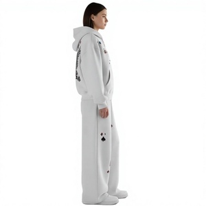 LONG MISSION INDUSTRY Chándal con Capucha Blanco para Hombre, Cierre con Cordón, Bordado a Mano, Diseño Sólido, Corte Regular - Product Image 2