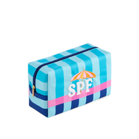 Pochette de maquillage portable en nylon brodé SPF pour femme, sac cosmétique rayé pour l'été et les voyages, vente en gros