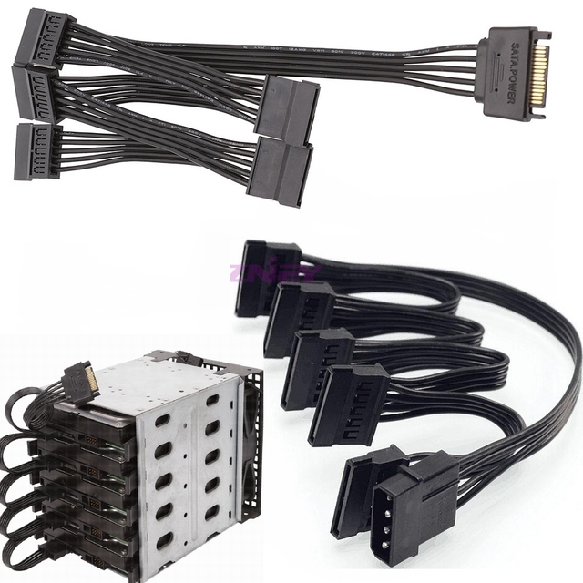 4 Pin Mole 4pin IDE 1 to 5 SATA 15Pin 1 Male to 5 Female SATA 15 Pin Server Hard Drive Power Supply Splitter Cable Cord
