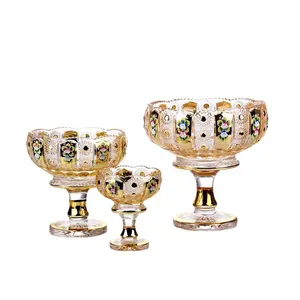 3 Pcs Gouden Set Gold-Plating Grote Glazen Fruitschaal Voor Bruiloft