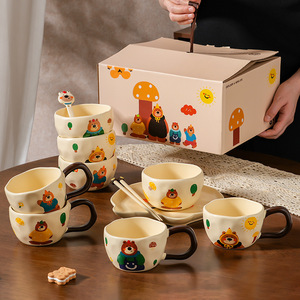 Vente en gros de bols à thé mignons, ensemble de tasses, tasse à motif d'ours de dessin animé, ensemble d'emballage de cadeaux pour les aliments - Product Image 1