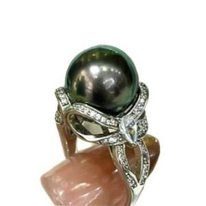 Bague en argent simple avec pierre noire de Tahiti vert paon, support en argent S92512-13mm, incrustation en or rose pour un look tendance au quotidien, pour les trajets quotidiens, les rendez-vous galants, les fêtes - Product Image 5