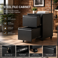 Armoire de classement mobile en acier à 2 tiroirs avec serrure, armoire de rangement de bureau roulante sur roulettes pour documents et dossiers