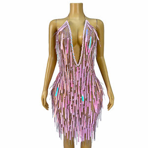 Novance Y4630 Shopping livraison directe rose paillettes discothèque scène Performance <span class=keywords><strong>tenue</strong></span> strass gland licou robe <span class=keywords><strong>de</strong></span> <span class=keywords><strong>danse</strong></span> <span class=keywords><strong>de</strong></span> salon - Product Image 1