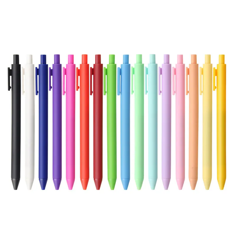 Stylos gel en plastique finition caoutchouc souple multicolore avec logo personnalisé stylo à encre gel promotionnel rétractable