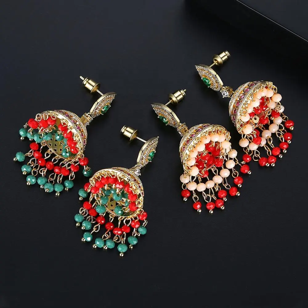 Retro Ethnic Fashion Jewelry Indian Jhumka Beaded Tassel Drop Earrings for Women Wedding Jhumki Brincos Christmas Gifts Bling