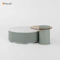 Table basse crème design moderne Yoocell OS3210 Plateau en verre trempé en marbre blanc pour zone d'attente