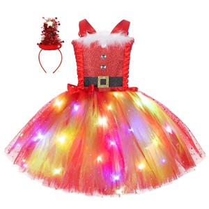 Robe tutu de Noël <span class=keywords><strong>pour</strong></span> filles avec <span class=keywords><strong>bandeau</strong></span> lumineux <span class=keywords><strong>LED</strong></span> rouge 100 % polyester, costumes de films et de séries <span class=keywords><strong>TV</strong></span> - Product Image 1