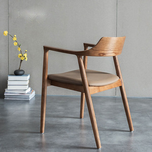 Silla de Comedor de Estilo Escandinavo Moderno de Mediados de <span class=keywords><strong>Siglo</strong></span>, Madera de Fresno Sólida, Imitación de Nogal, Cuero Genuino/Mezcla de Cuero/PU + Madera de Fresno - Product Image 6