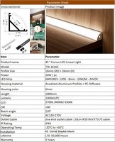 Barre lumineuse LED d'angle supérieure à 45 degrés, petite série, en aluminium 6063 T5, pour armoires, meubles, vente en gros d'usine, OEM