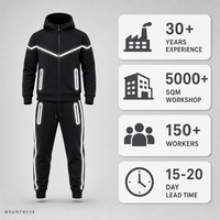 Ensemble de survêtement 2 pièces pour homme avec bande réfléchissante, veste à capuche entièrement zippée en polaire thermocollée et pantalon de jogging avec poches zippées, fabrication sur mesure pour le sport