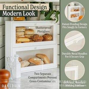 Corner Bread Box Double Layer Wood <b>Storage</b> <b>Kitchen</b> Countertop Display White Solid Color Baking Pastry Organizer - Product Image 4