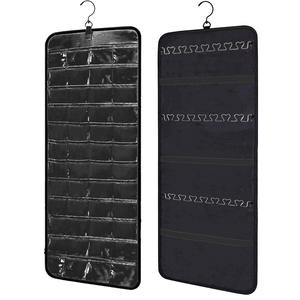 Vente flash : Organisateur de bijoux suspendu en tissu floqué, rouleau de rangement avec crochets, support à bijoux double face, collier, boucles d'oreilles, bagues, 80 pièces - Product Image 3