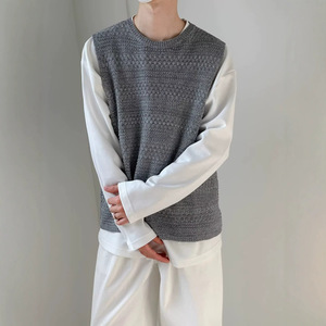 เสื้อกั๊กถักแขนกุดผู้ชาย สีเทา คอกลม ทรงหลวม เสื้อยืดลำลอง สีพื้น MLXL2XL3XL - Product Image 2
