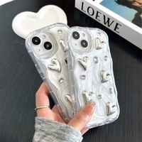 Coque de téléphone transparente de luxe 3D Cœur d'amour, étui de protection tendance en TPU pour iPhone 17 15 16 Pro Max 14 13 Pro Max