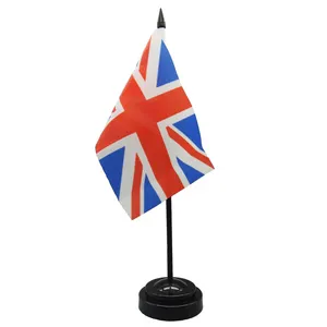 Britain Table Flag Polyester Fabric With Black Plastic pole and ABS Base Office decoration can custom design