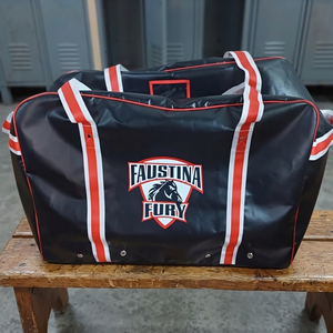 Large Black PVC Hockey <b>Duffel</b> <b>Bag</b> white and red Straps available with custom logo - Product Image 2